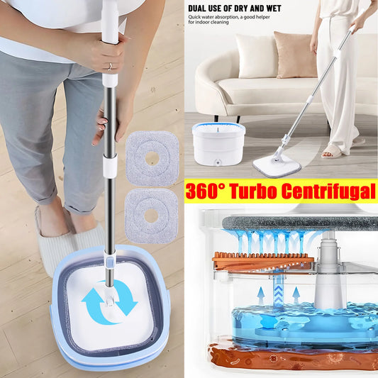 VickHome 360° Turbo Centrifugal Spin Mop and Bucket Tool Set, Home Office Spin Mop Dehydrate for Cleaning Floor Brooms Utensils
