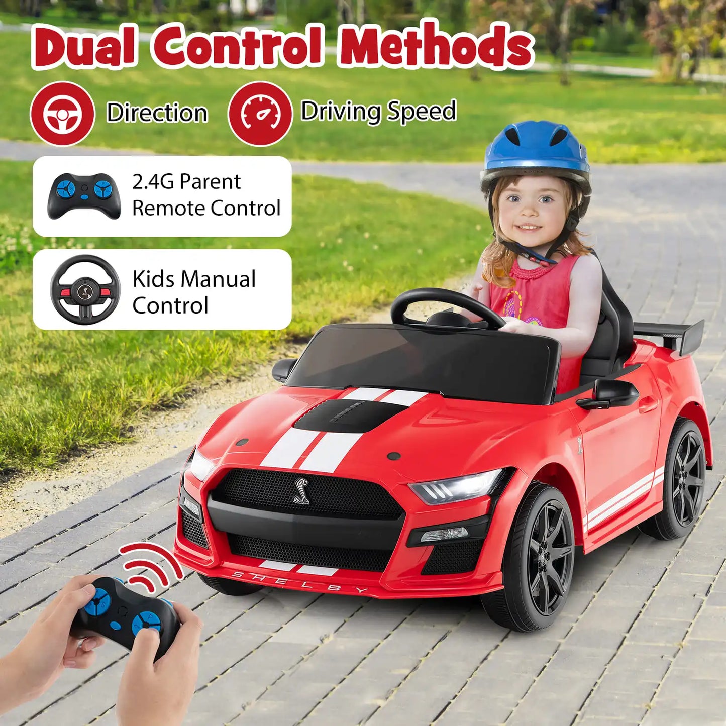 DORTALA 12V Licensed Ford Mustang Shelby GT500 Kids Ride on Car-Red