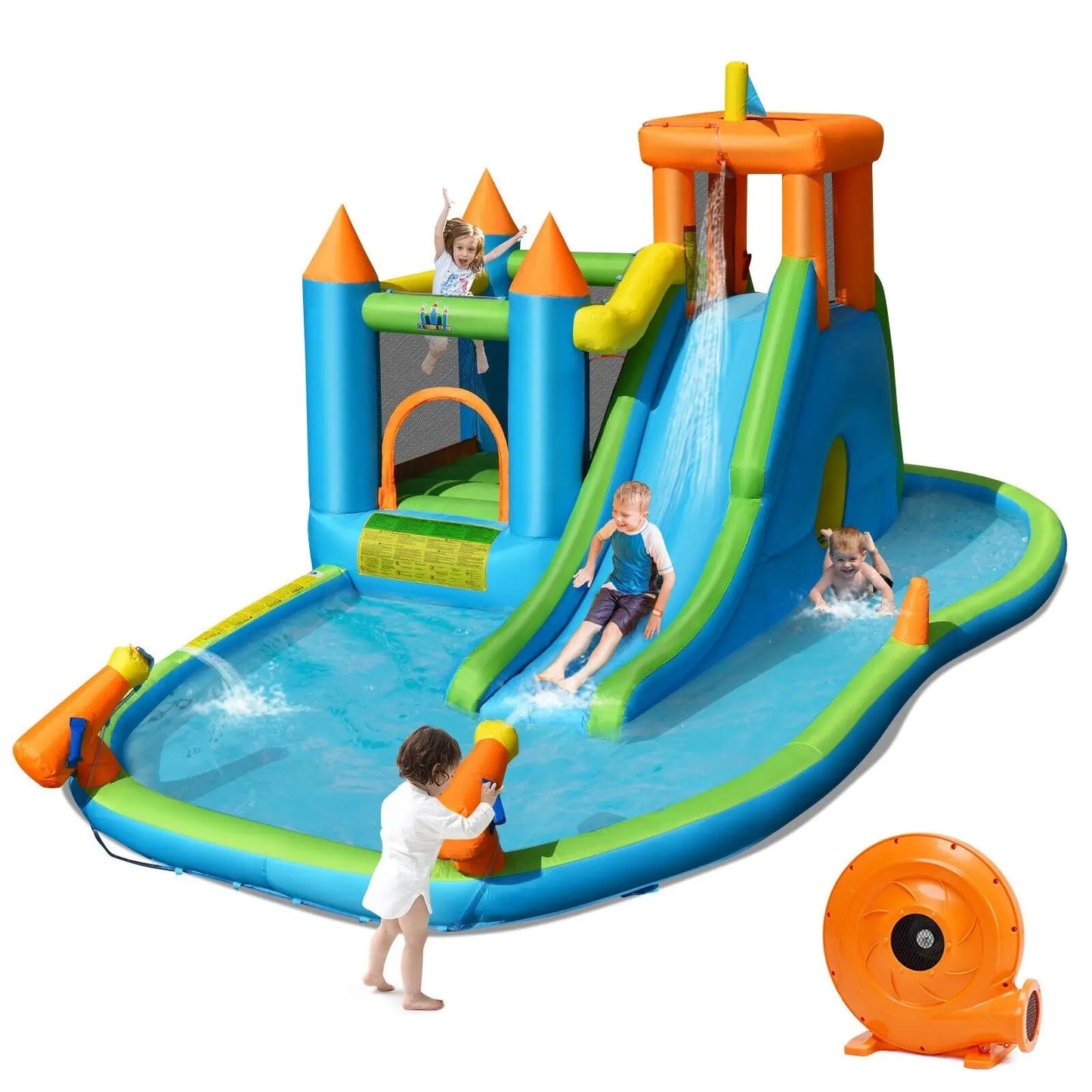 DORTALA Inflatable Water Slide Kids Jumping Bounce House Splash Water Pool w/ Blower