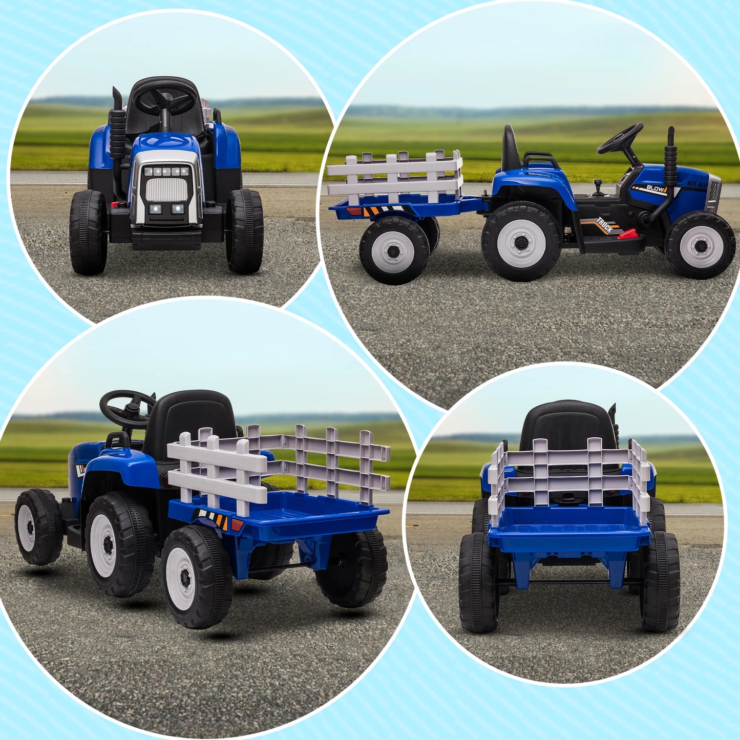 HOMCOM Ride On Tractor with Detachable Trailer, Remote Control, Music