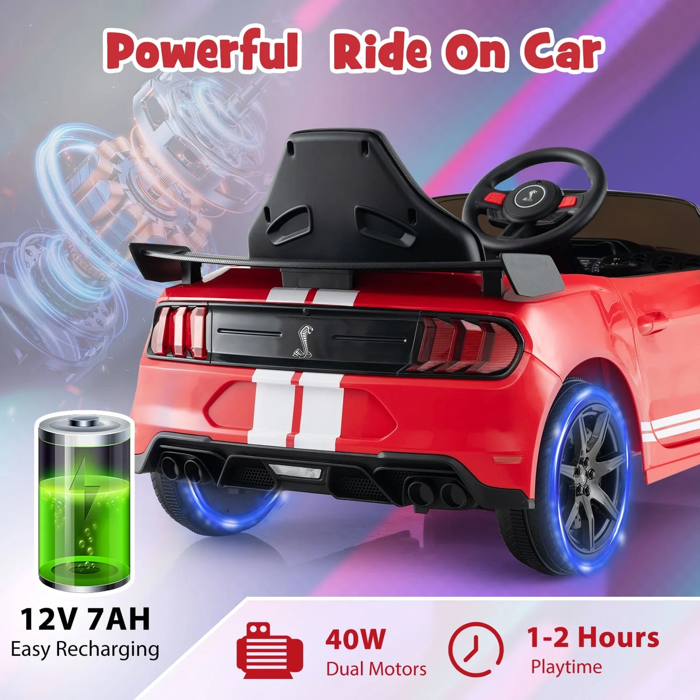 DORTALA 12V Licensed Ford Mustang Shelby GT500 Kids Ride on Car-Red