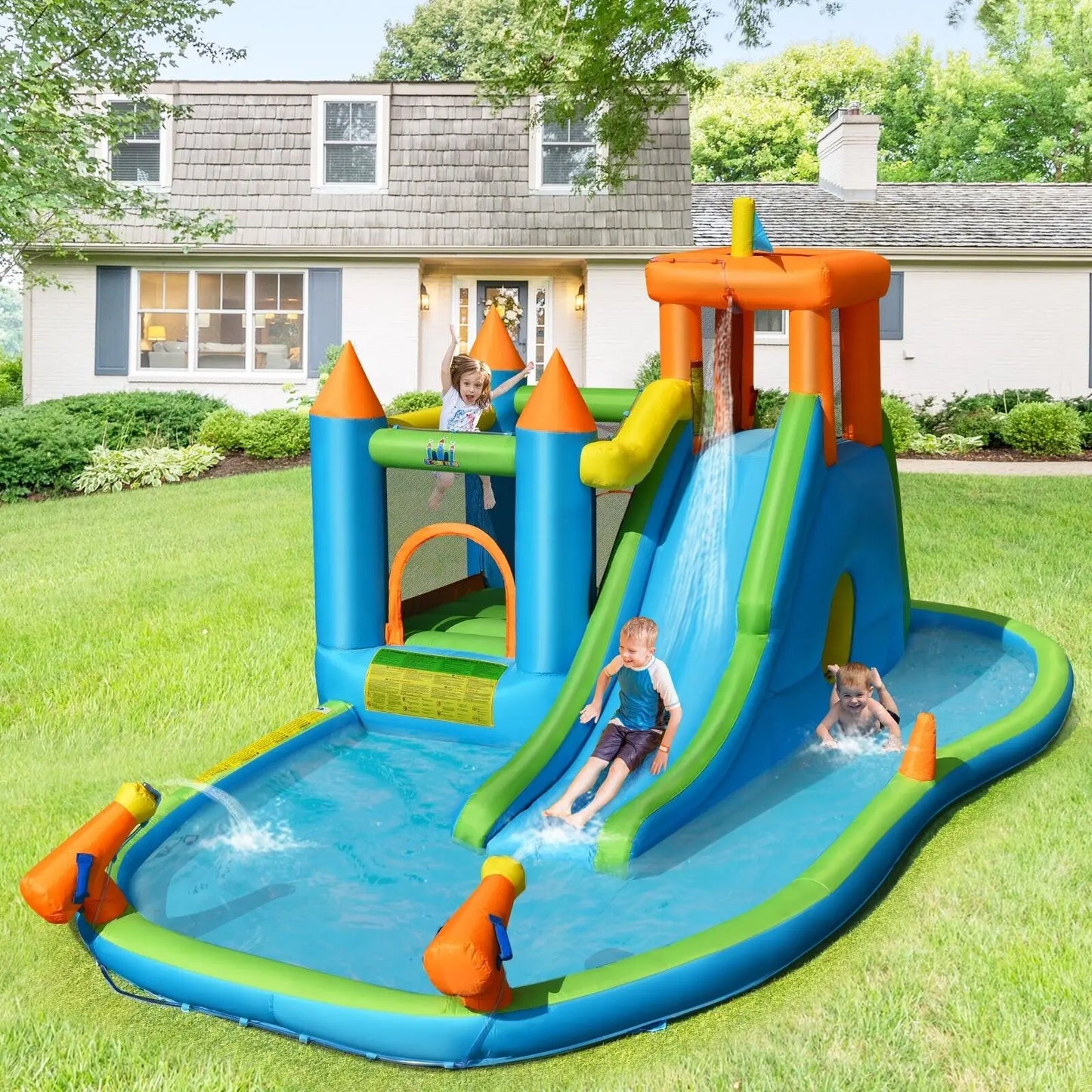 DORTALA Inflatable Water Slide Kids Jumping Bounce House Splash Water Pool w/ Blower