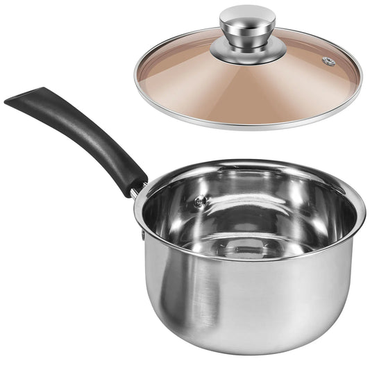 Saucepan Stainless Steel Small Sauce Pan Milk Pot with Glass Lid Heat-Resisting Handle Dishwasher Safe Sauce Pot for Cooking Boi