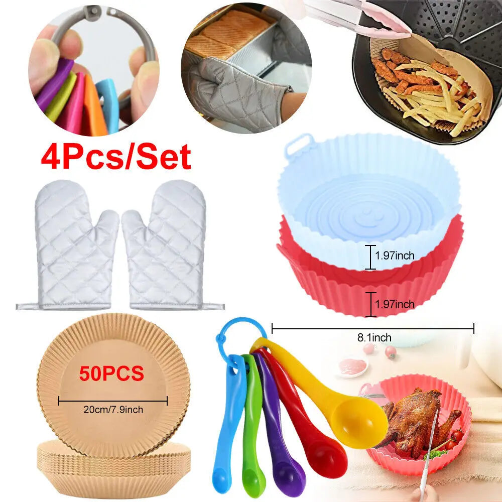 50Pcs Air fryer Liners paper round pot accessories Measuring Spoons Glove Set