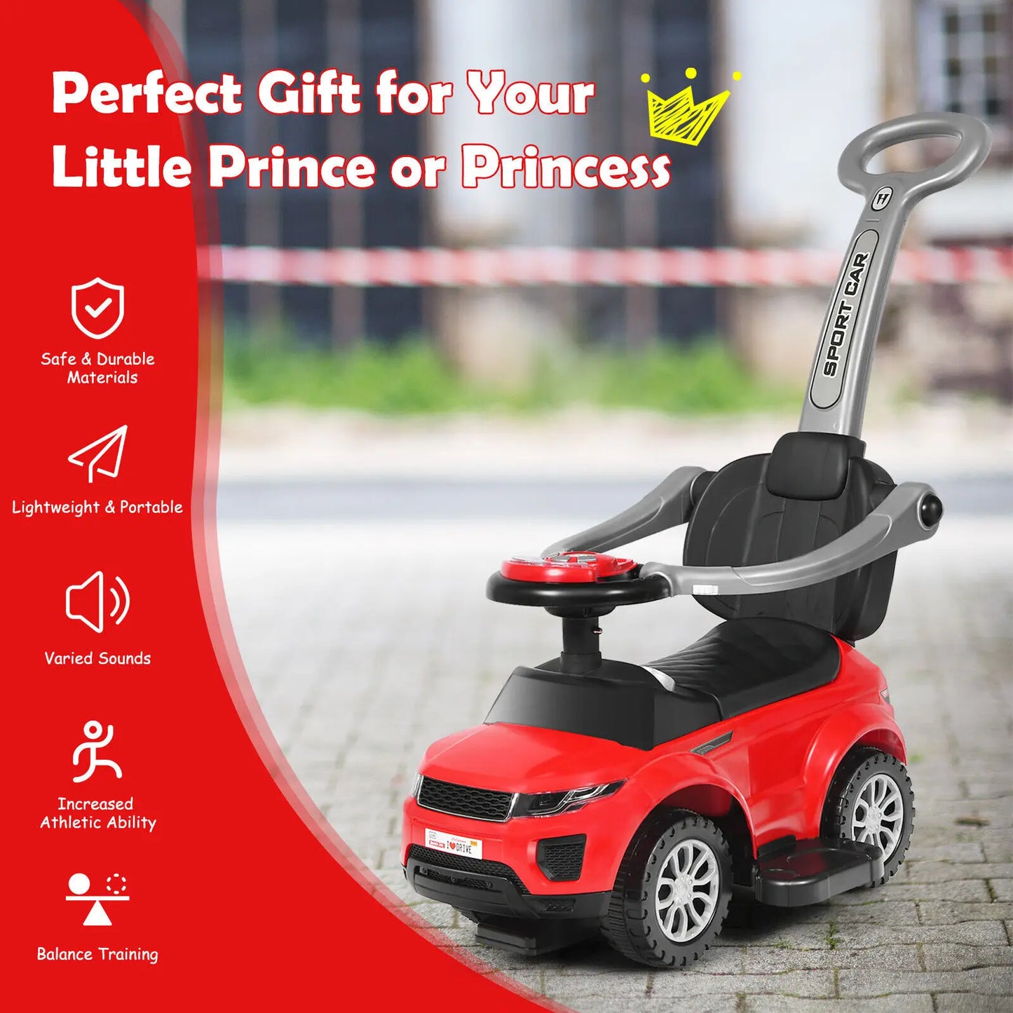 DORTALA 3 in 1 Baby Ride on Push Car Toy Kids Stroller Sliding Walking Car with Horn