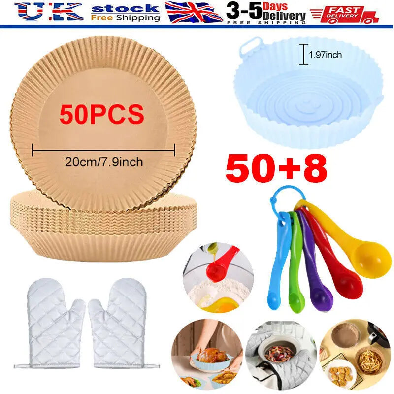 50Pcs Air fryer Liners paper round pot accessories Measuring Spoons Glove Set