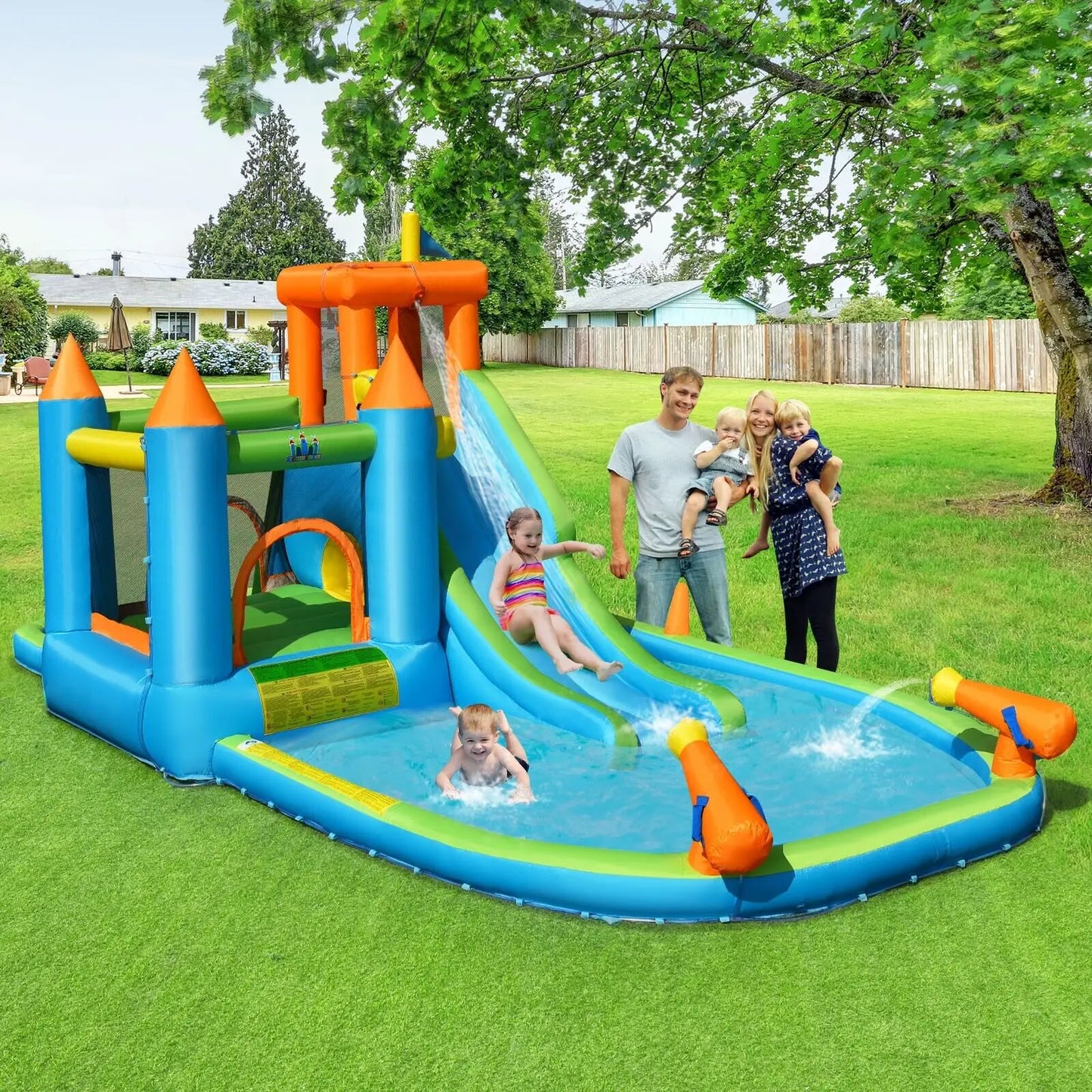 DORTALA Inflatable Water Slide Kids Jumping Bounce House Splash Water Pool w/ Blower