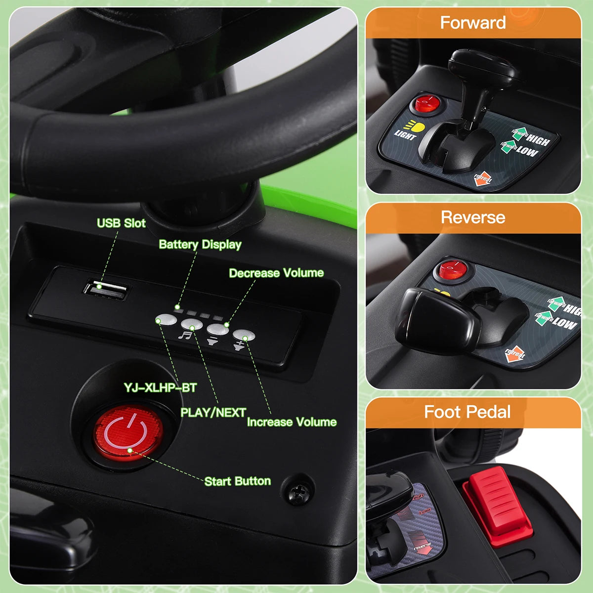 Ride on Tractor and Trailer 12V Battery Powered Electric Kids Toy Car with Remote, Lights, USB, Music Ride on Car for Children