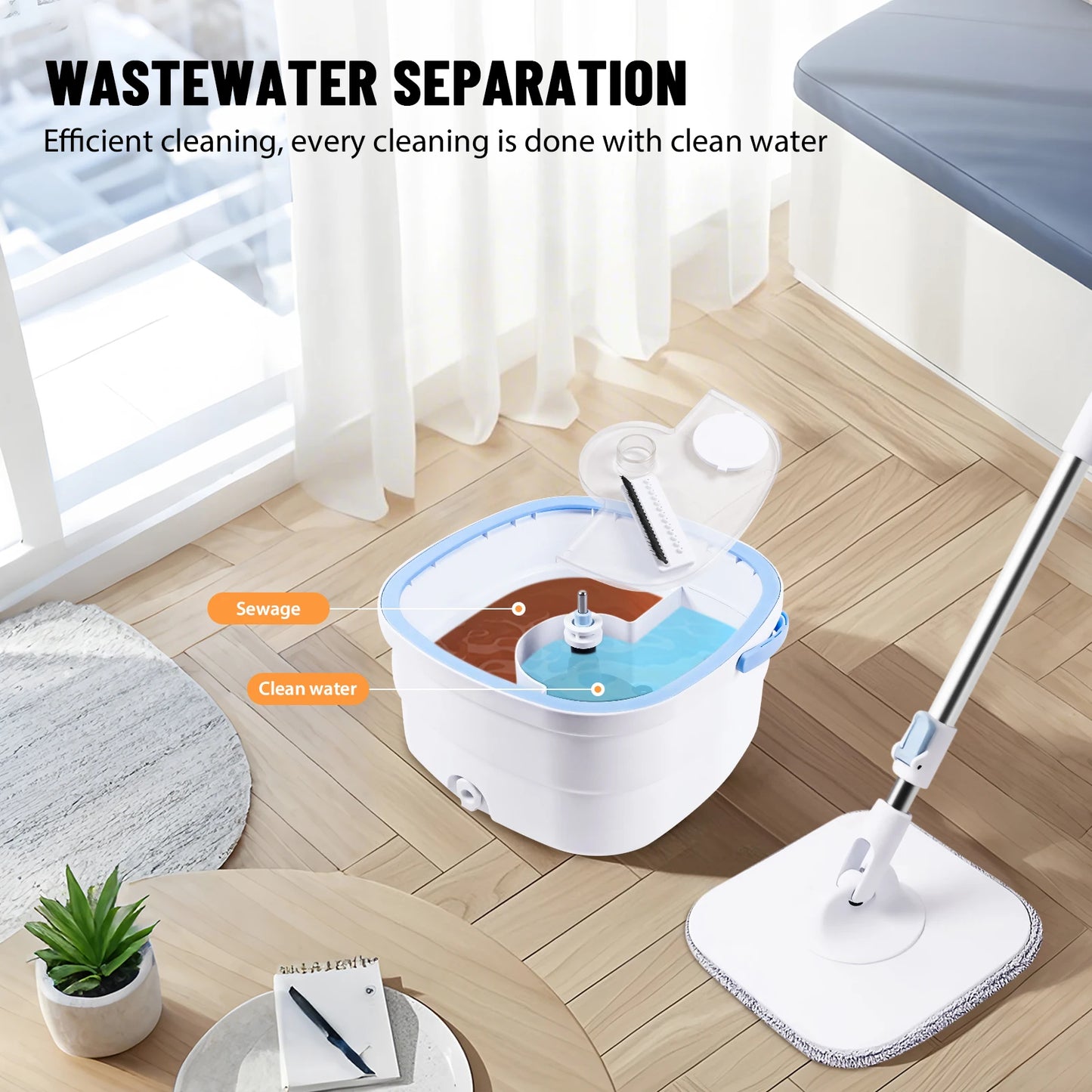 VickHome 360° Turbo Centrifugal Spin Mop and Bucket Tool Set, Home Office Spin Mop Dehydrate for Cleaning Floor Brooms Utensils