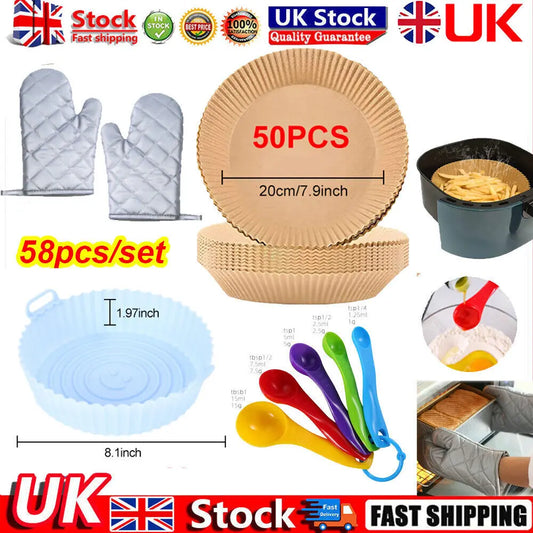 50Pcs Air fryer Liners paper round pot accessories Measuring Spoons Glove Set