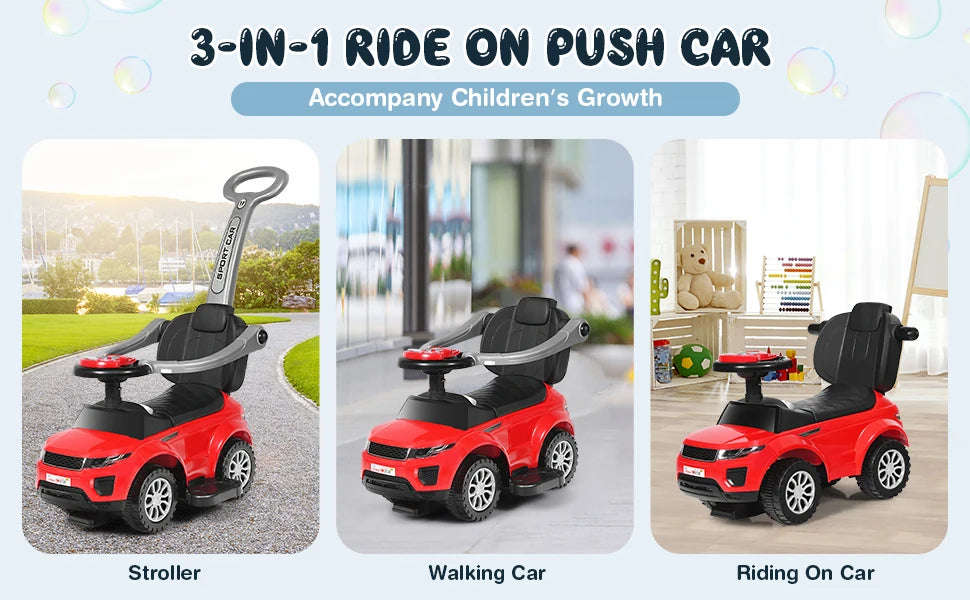 DORTALA 3 in 1 Baby Ride on Push Car Toy Kids Stroller Sliding Walking Car with Horn