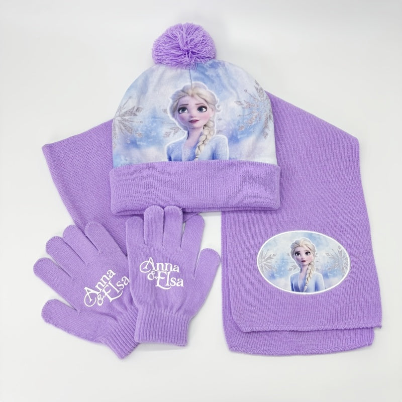 3pcs Knit Hat Set - Knitted Scarf and Gloves, Beanie