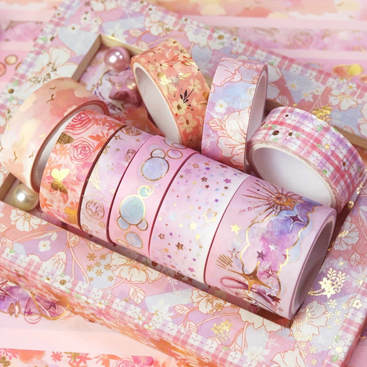 9 Rolls Golden Foil Washi Tape Set