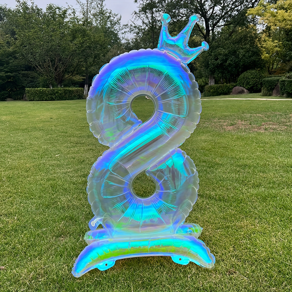 A Large 40-Inch New Transparent Rainbow Crown-Shaped Balloon with a Base, Suitable for Birthday Party Decorations, Spring Party Decorations, Ocean-Themed Parties, Anniversaries, Valentine'S Day Room And Outdoor Decorations, C