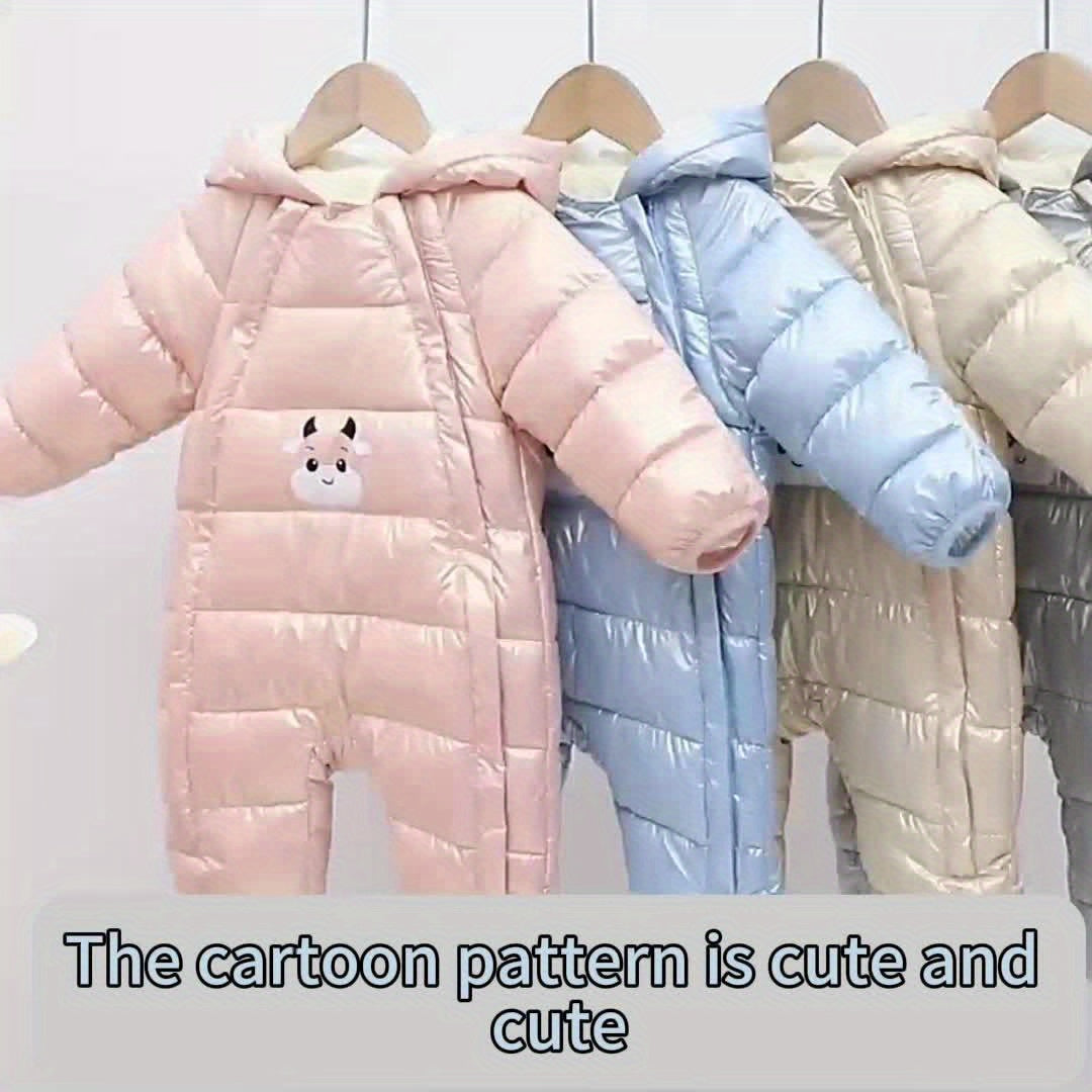 Warm Fleece-Lined Snowsuit Warm Thick Fleece-Lined Winter Snowsuit with Hood & Bear Patch.