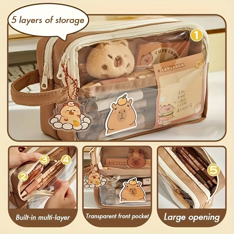 Kawaii Capybara Pencil Case Set, Cute Stationery Organizer