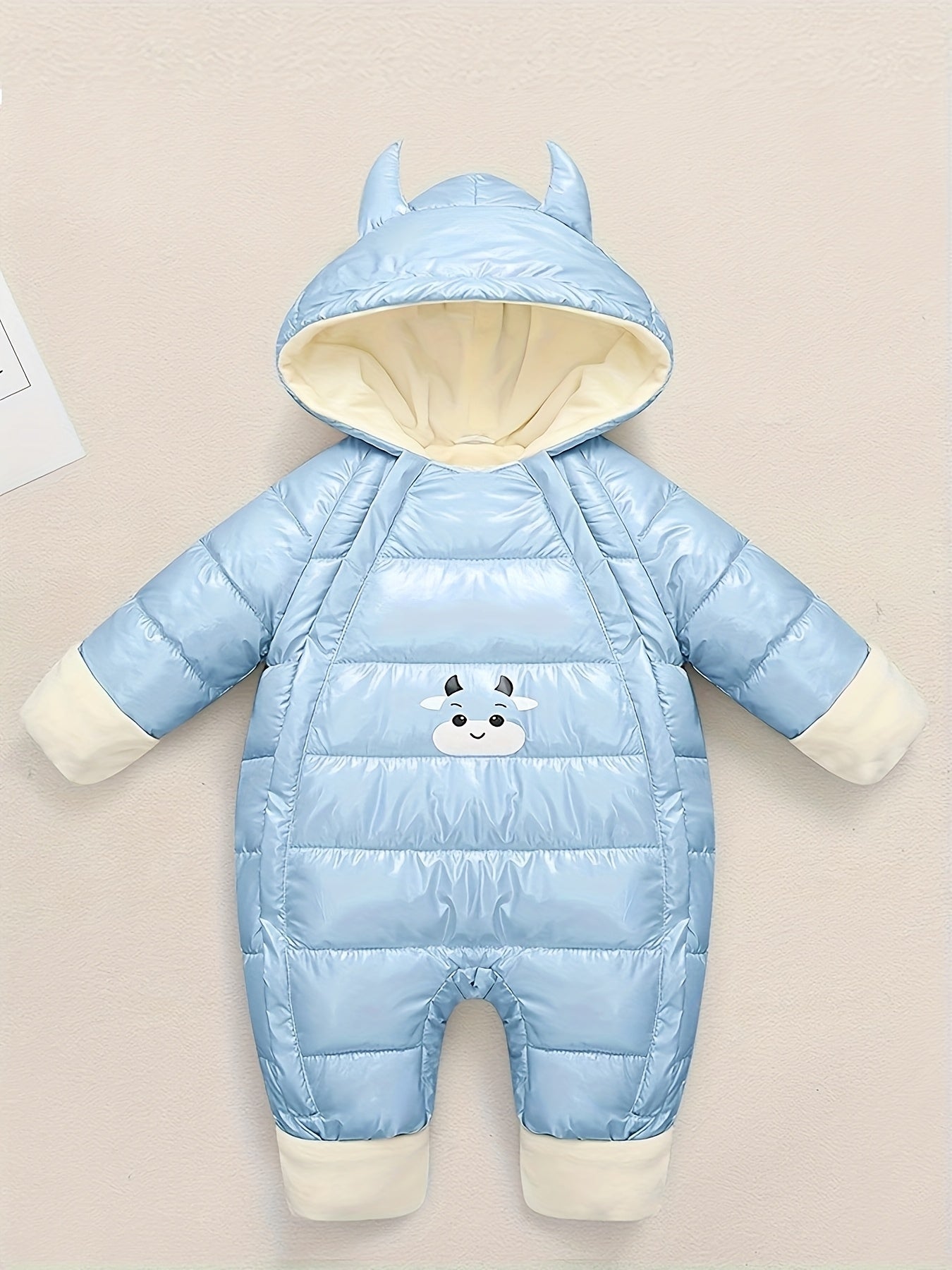 Warm Fleece-Lined Snowsuit Warm Thick Fleece-Lined Winter Snowsuit with Hood & Bear Patch.