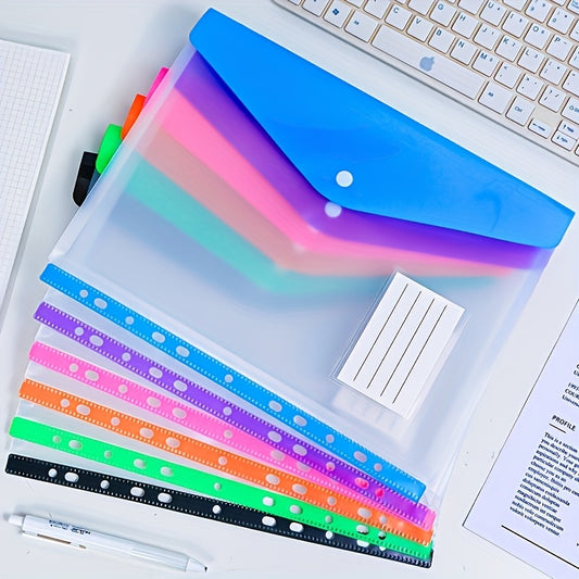 12pcs/6pcs A4 Large Capacity Loose-Leaf File Pockets with 11-Hole Binder Rings, Modern PP Material, Expandable Button And Label Pockets, Suitable for School, Home, Office, Attendance, Travel - Portable Design
