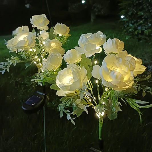 1pc/2pcs Solar Powered 7-Head Peony LED Fake Flower Decorative Outdoor Landscape Light for Yard, Garden, Front Door, Patio, Lawn Ground Lamp