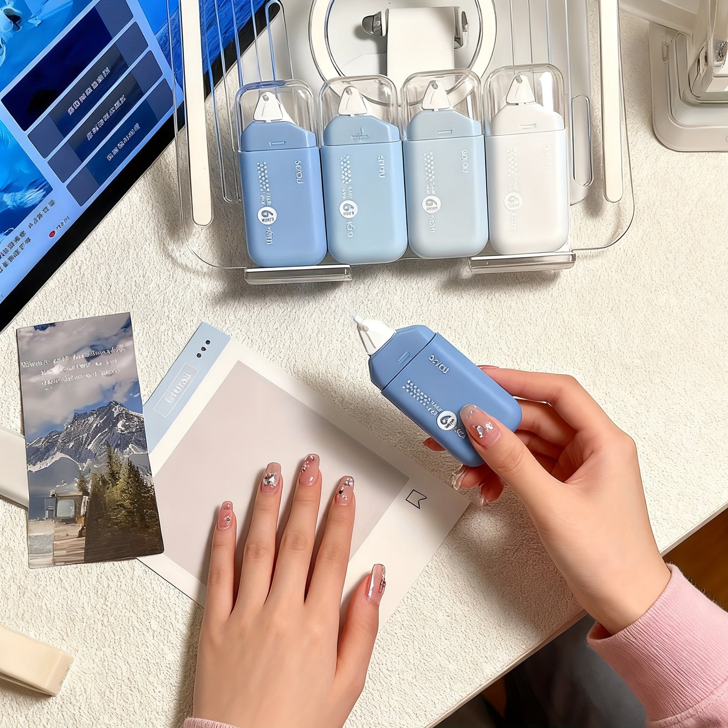 6 Tubes/6 Roll Set (4 Color Variants) All-in-One Double-Sided Glue Stick/Adhesive Tape Kit.