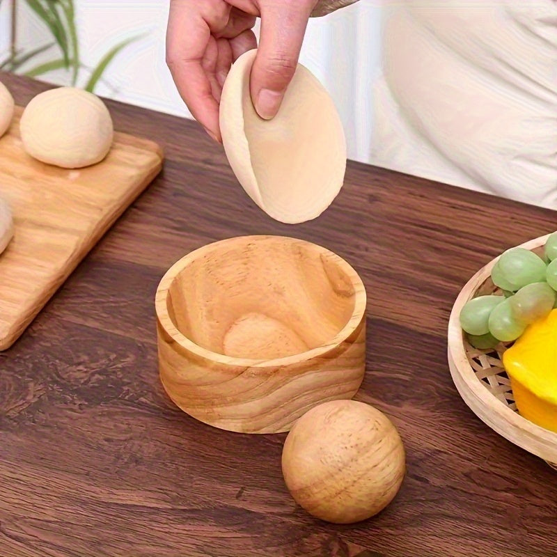 1pc Wooden Dumpling Maker with Rolling Ball - Manual Kitchen Tool for Perfectly Round Dumplings, No Electricity Needed.