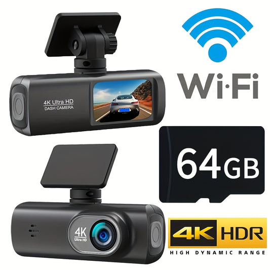 Mini 4K Dash Cam, Dual Lens, WiFi, 64GB