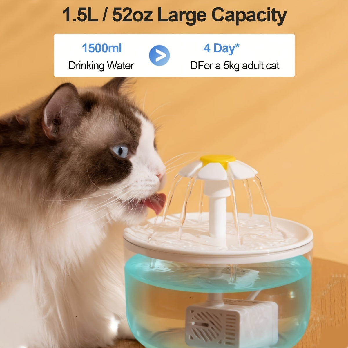 [1pc Quiet Fountain] 1pc Whisper Quiet Pet Water Fountain, 1.5L Usb-Powered | Automatic Circulation, Easy Clean Design for Cats & Small Pets, No Battery Required