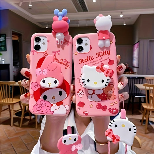 Sanrio Cartoon Mobile Phone Case - Vibrant Full-Coverage TPU Soft Shell with Stand - Compatible with iPhone 16/15/14/13/12/11/XS/XR/X Plus Pro Max, Cute and Fashionable Design