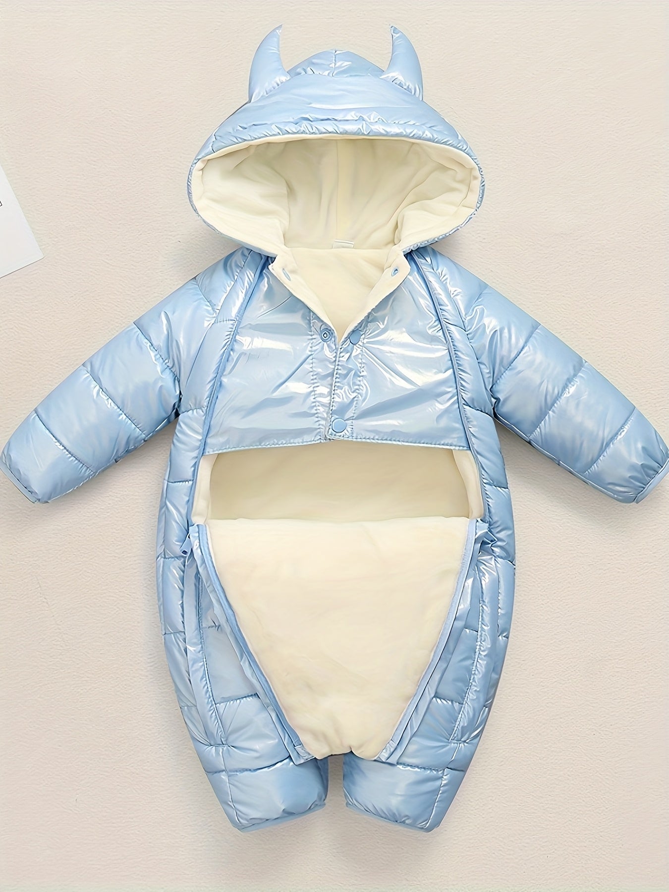 Warm Fleece-Lined Snowsuit Warm Thick Fleece-Lined Winter Snowsuit with Hood & Bear Patch.