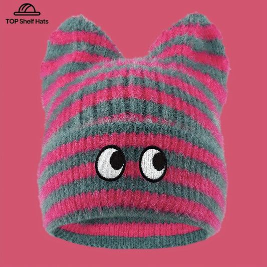 1pc Fun Cute Eye Embroidery Design Plush Beanie