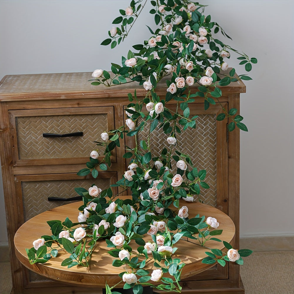 1 Lifelike Rose Vine, Plastic, Simulated, Fake, Indoor Wall Hanging, Wedding Scene Decoration, Outdoor Yard Decoration, with Decorative Flowers, No Electricity Required, No Feathers, for Wedding, General Use