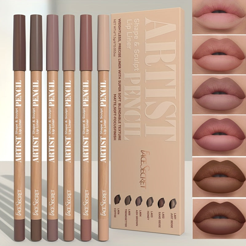 6pcs Velvet Matte Lip Liner Pencil.