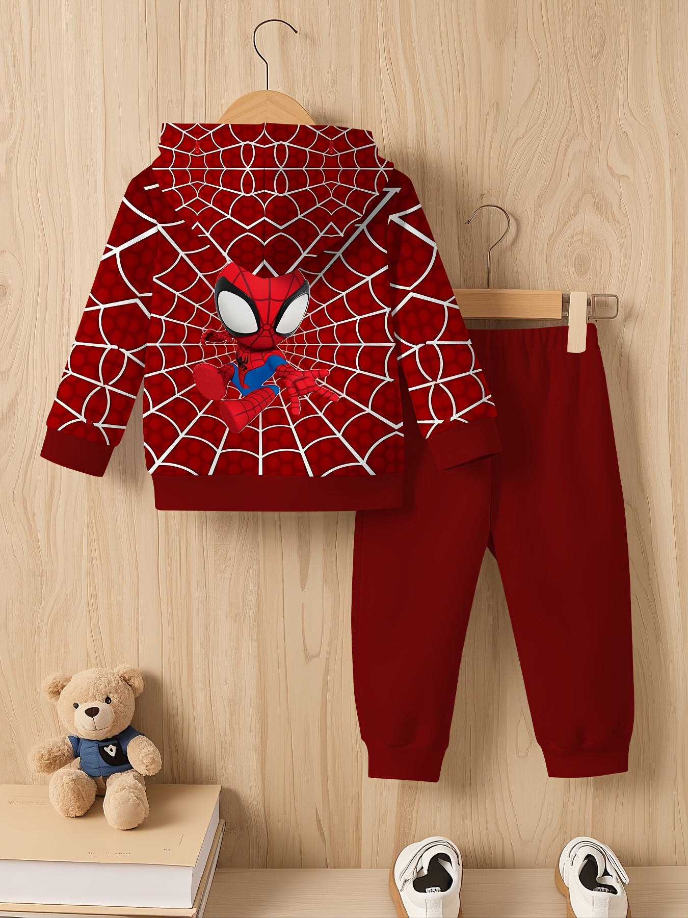 2pcs Spider-Man Tracksuit 2pcs Boys' Q-version Spider-Man Digital Print Tracksuit Set.