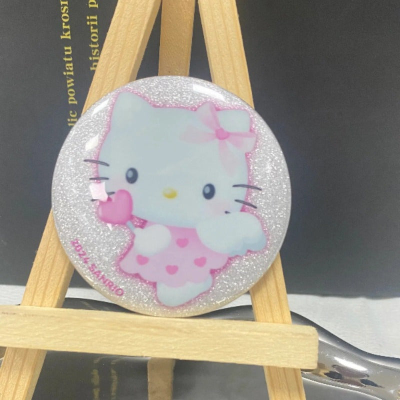 1 Sanrio badge, cute shiny pink Hello Kitty badge, charm melody badge decoration, practical clothes and schoolbag decoration, perfect birthday and holiday gifts