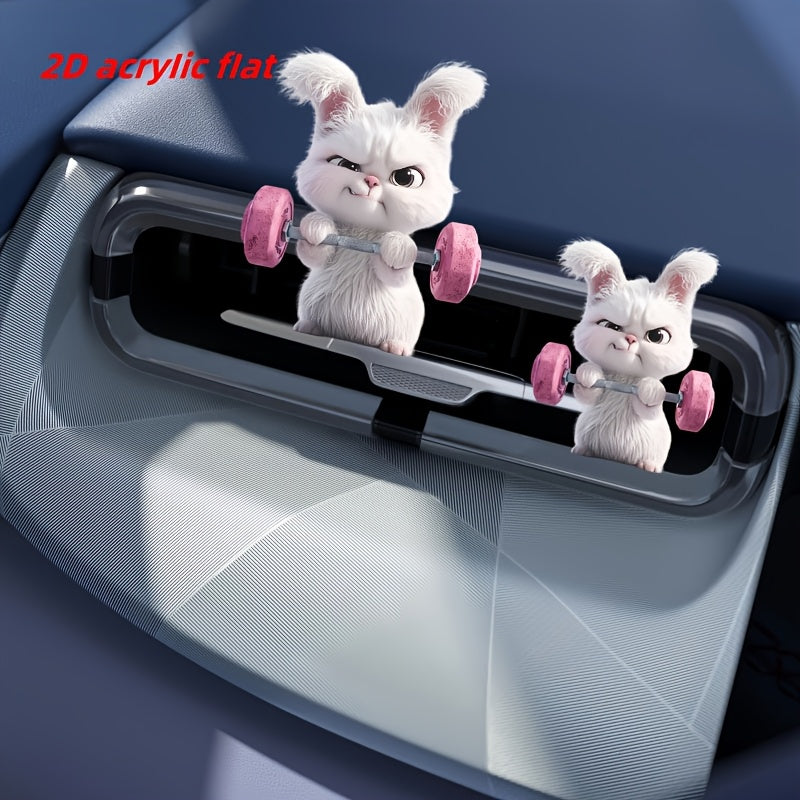 2D Flat] Weightlifting Rabbit Pattern Car Air Vent Clip Decoration, Scented Car Interior, Acrylic Luxury Cartoon Decoration Gift, Fashionable Car Interior Accessories, Clip-on Air Freshener, Scent Dispersion, Long-lasting Sce