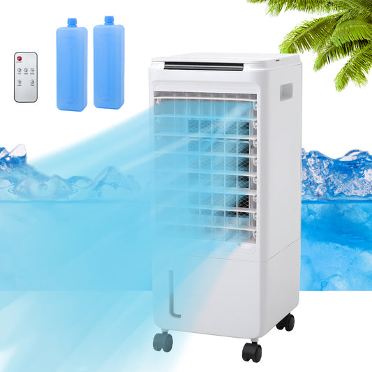 Evaporative Air Cooler, Room Cooler with 2 Ice Trays, 4 In 1 Air Cooler Cool Fan Humidifier Air Purifier, Evaporative Cooler for Home Office, Cooler Fan with Wheel, 7L Water Tank