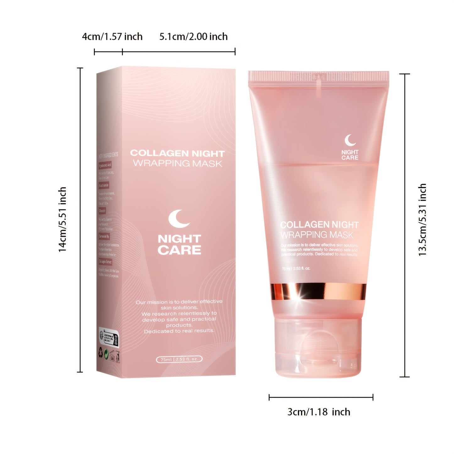 1pc/2pcs Collagen Night Hydrating Mask, Contains Salicylic Acid, Urea and Niacinamide, Improves Pores, Moisturizes and Enhances Elasticity, Makes Skin Look Younger-75ml