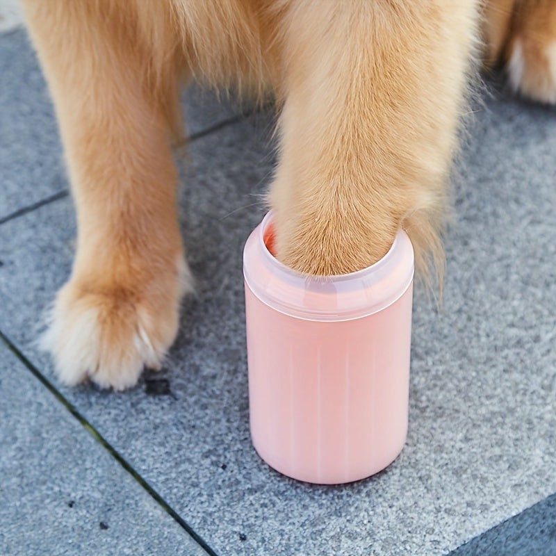 Blue & Yellow Automatic Pet Foot Washing Cup - Soft, Comfortable, and Durable Silicone for Easy Dog and Cat Paw Cleaning.