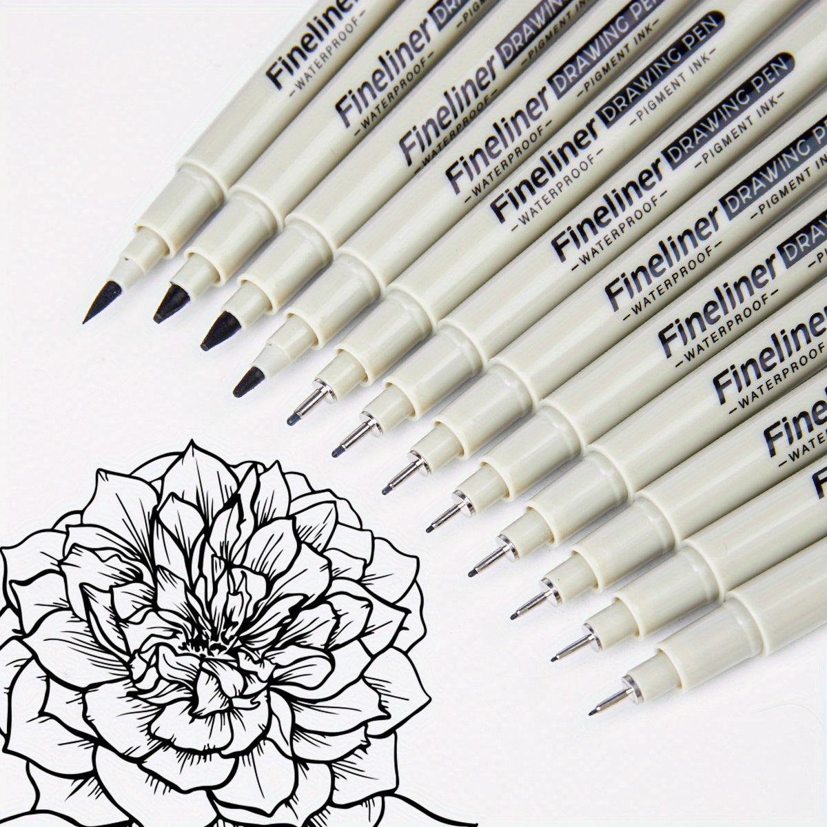 12pcs Fine Liner Waterproof Ink Pens Set - Black, Various Tip Sizes for Detailed Sketching, Journaling, Contouring & Cartoon Animation, Smooth Flowers & Precision Artwork