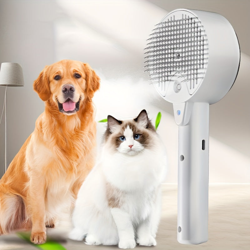 1pc 3-in-1 Electric Pet Grooming Brush for Cats & Dogs - USB Rechargeable Steam Comb with Spray, UV Aseptic Floating Hair Removal, Gentle Detangling Brush for All Breeds, Indoor Pet Care | Sleek Grooming Tool | Gentle Pet Bru