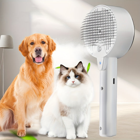 1pc 3-in-1 Electric Pet Grooming Brush for Cats & Dogs - USB Rechargeable Steam Comb with Spray, UV Aseptic Floating Hair Removal, Gentle Detangling Brush for All Breeds, Indoor Pet Care | Sleek Grooming Tool | Gentle Pet Bru