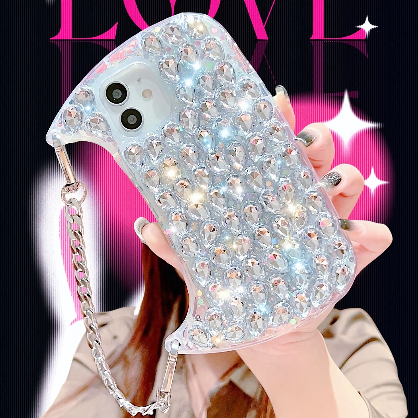 For iPhone 16promax Shiny Luxury Bag Luxury Wrist Chain Bag with Shiny Transparent Protective Case for iPhone 16promax 11 12 13 14 Pro Max X XS XR 7 8 Plus SE 16 Protective Cover