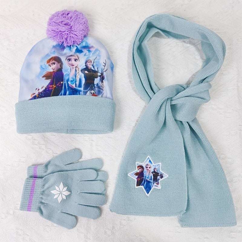 3pcs Knit Hat Set - Knitted Scarf and Gloves, Beanie