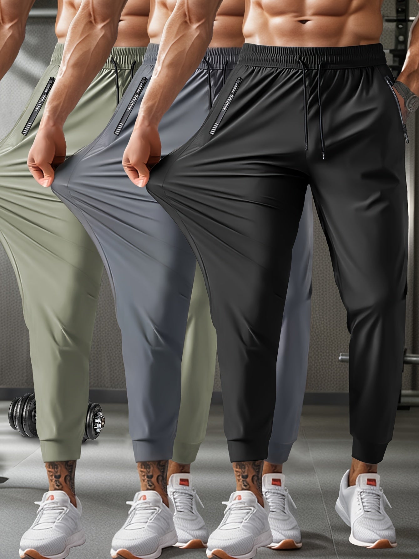 Men's Breathable Casual Sports Pants with Zipper Pockets