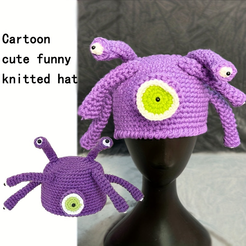 Novelty Handmade Crochet Knit Beanie, Funky Style Acrylic 100% No Brim Colorful Knit Fabric Hat, Unique Quirky Design for Casual Wear