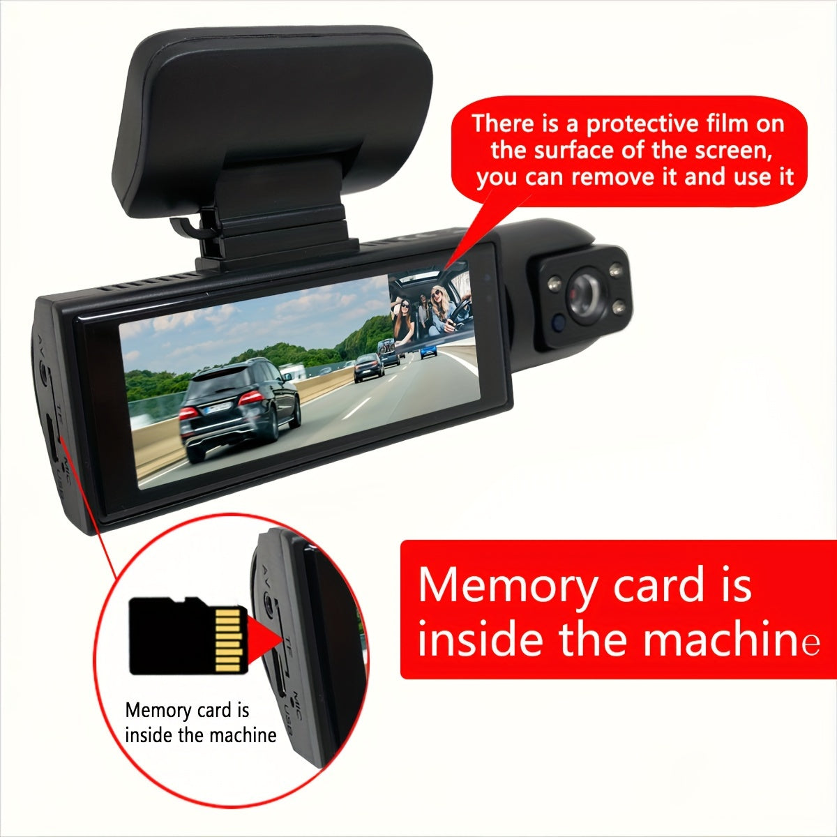 Dual Dash Cam A9, 3.16" Screen, 64G Included