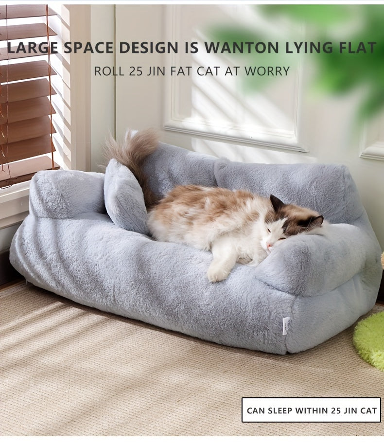 Deluxe Plush Cat Sofa Bed - Cozy, Washable Pet Couch for Small to Medium Cats and Dogs, Soft Polyester Cover