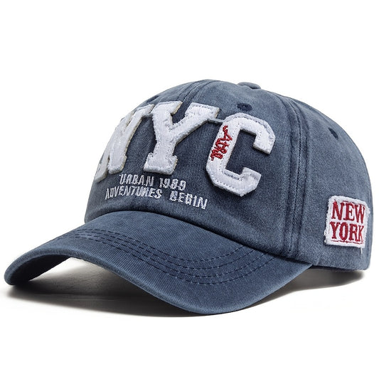 2025 Fashion NYC Classic Street Style Washed Vintage Baseball Cap - Solid Duckbill Patch Design, Outdoor Sports Cycling Fishing Bent Brim Cap, Party Gathering Clothing Accessory, Outdoor Sports Cap | Urban Style Cap | Adjusta