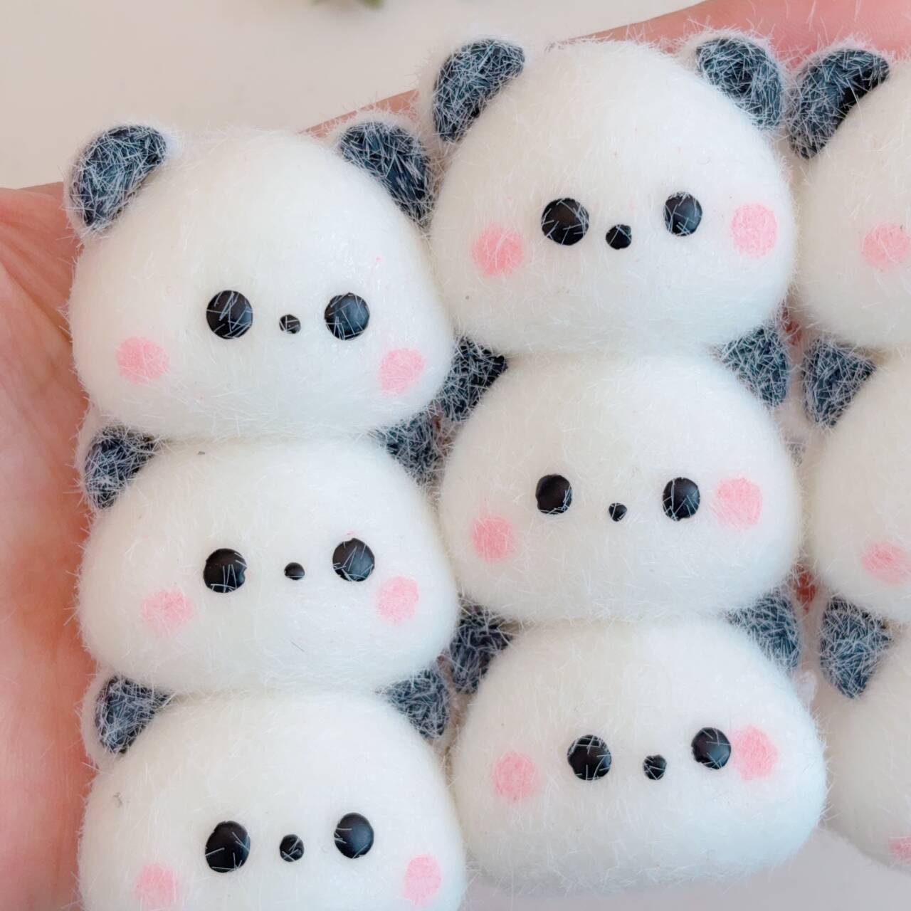 Adorable Blush Three-in-a-Row Panda Squeeze Toy with Slow Rebound and Creamy Texture, Soft Touch, Desk Companion, Holiday Gift