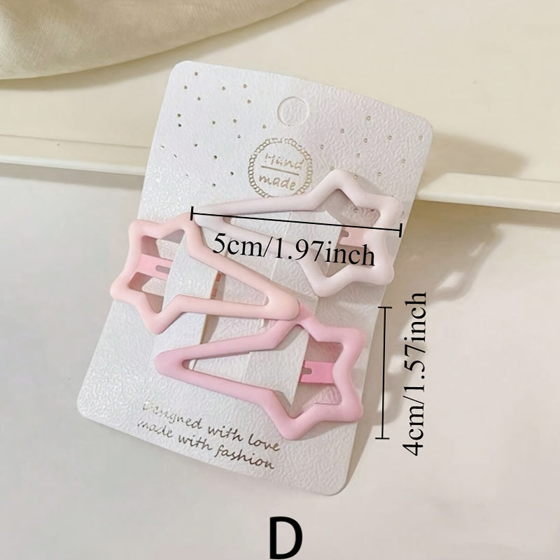 15pcs Pink Gradient Hair Clips - Elegant Metal Barrettes for Women, Heart & Star Shapes, Durable, Lightweight, Versatile Styling